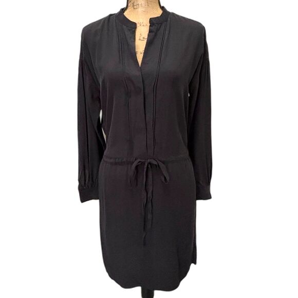 Vince Shirred Sleeve 100% Silk Dress Drawstring Waist Minimalist Luxury Size XS - Picture 1 of 7